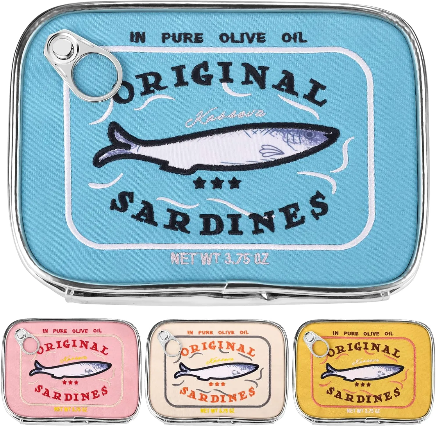 Canned Sardines Makeup Bag, Cute Small Sardines Fish Tin Pouch, Creative Cosmetic Organizer Bag, Funny Gift For Women Best Friends Sister Teen Girls Blue