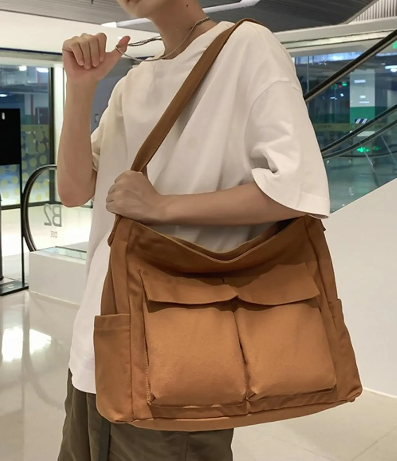 Canvas Crossbody Bag Corduroy Multi-Pocket Shoulder Tote 2025 Unisex College Casual Couple Daily Bag Work