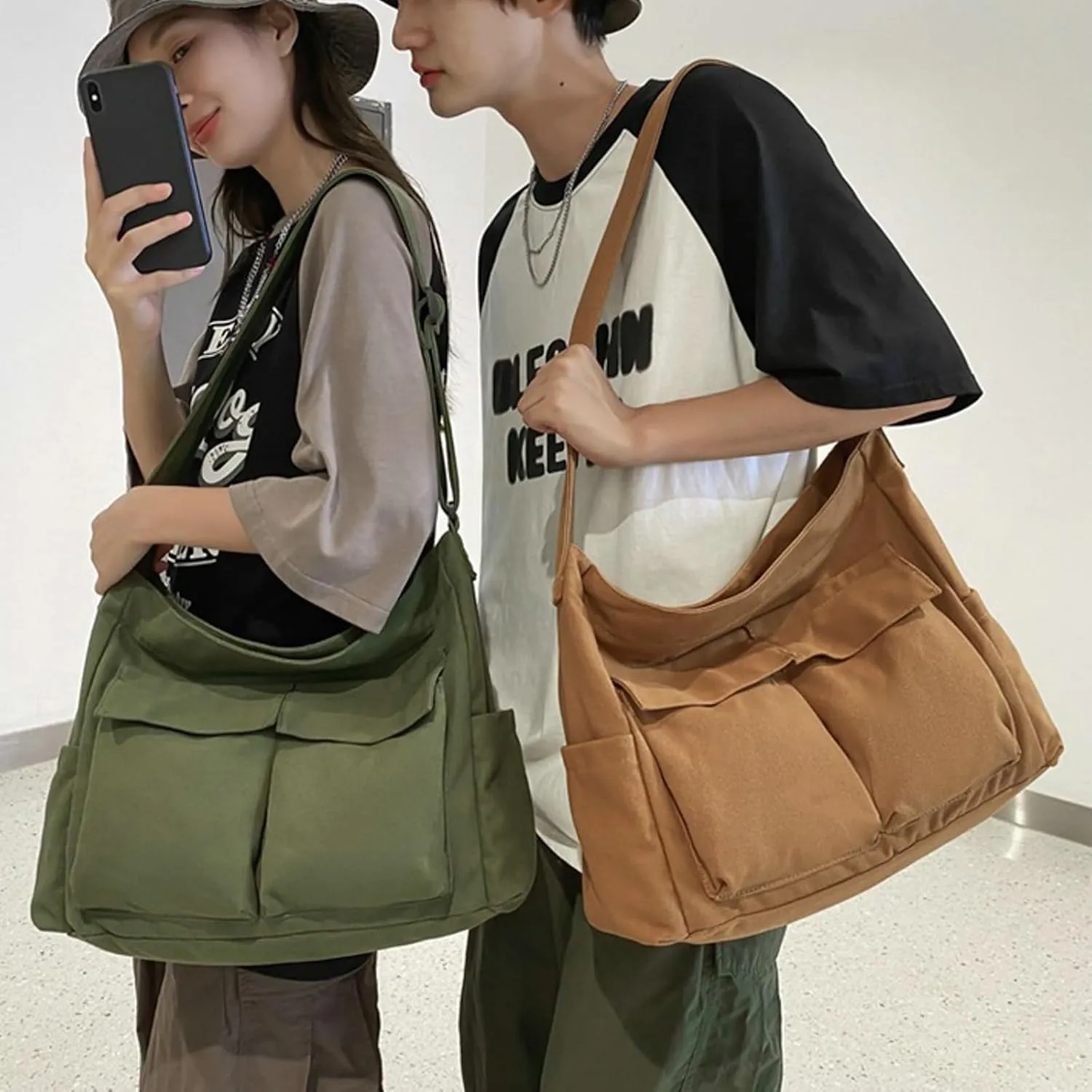 Canvas Crossbody Bag Corduroy Multi-Pocket Shoulder Tote 2025 Unisex College Casual Couple Daily Bag Work
