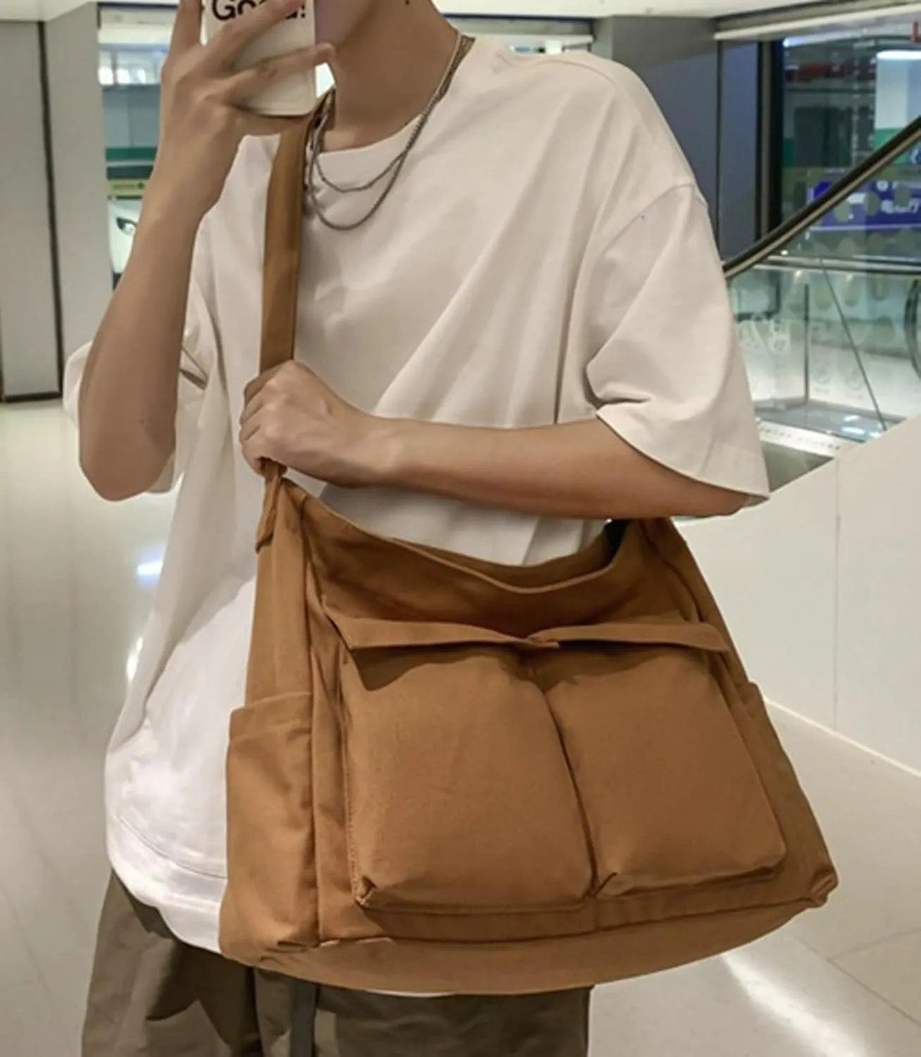 Canvas Crossbody Bag Corduroy Multi-Pocket Shoulder Tote 2025 Unisex College Casual Couple Daily Bag Work