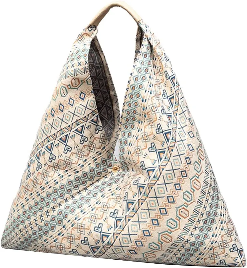 Canvas Handbag for Women - Ethnic Style Tote Top Handle Summer Beach Large Shoulder Bag