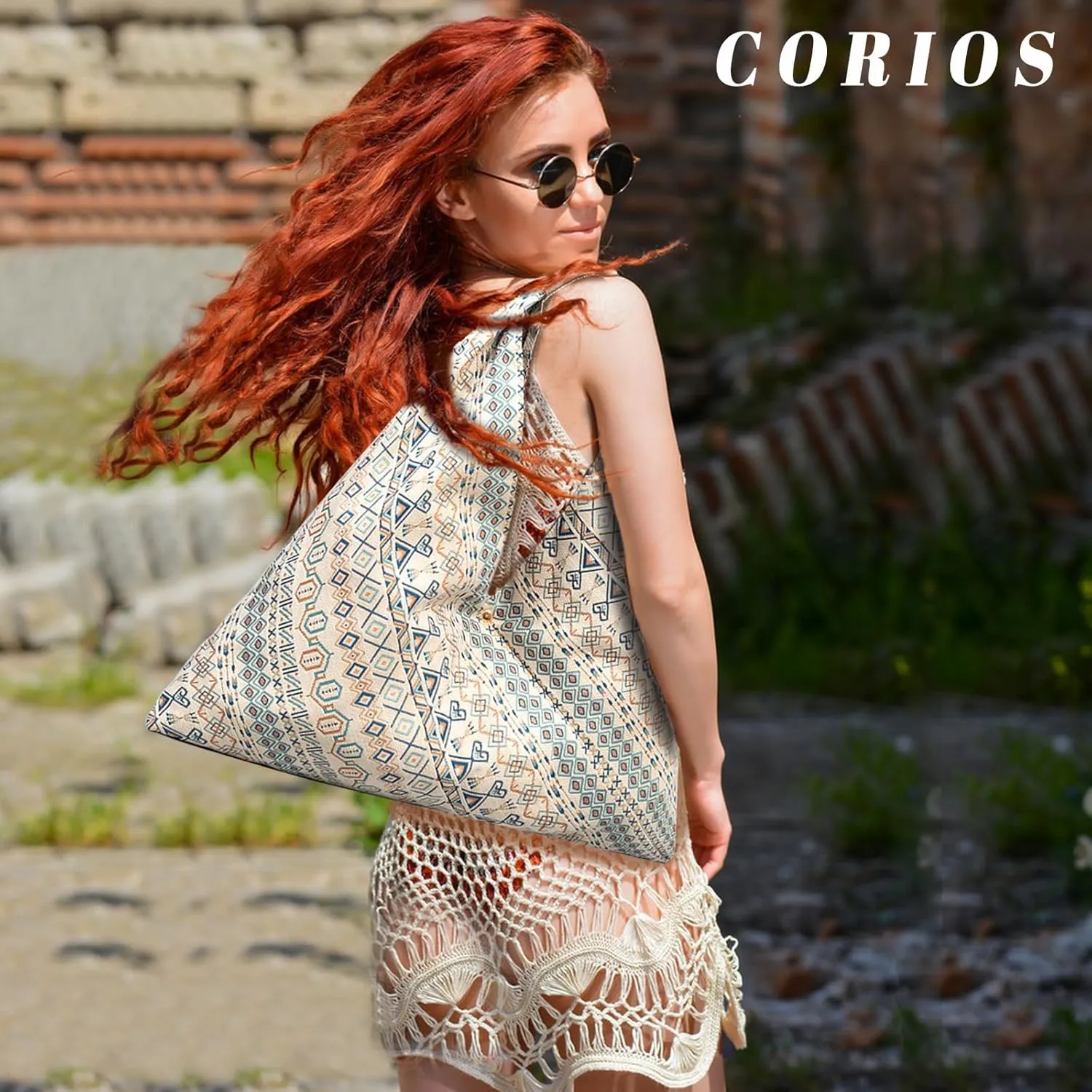 Canvas Handbag for Women - Ethnic Style Tote Top Handle Summer Beach Large Shoulder Bag