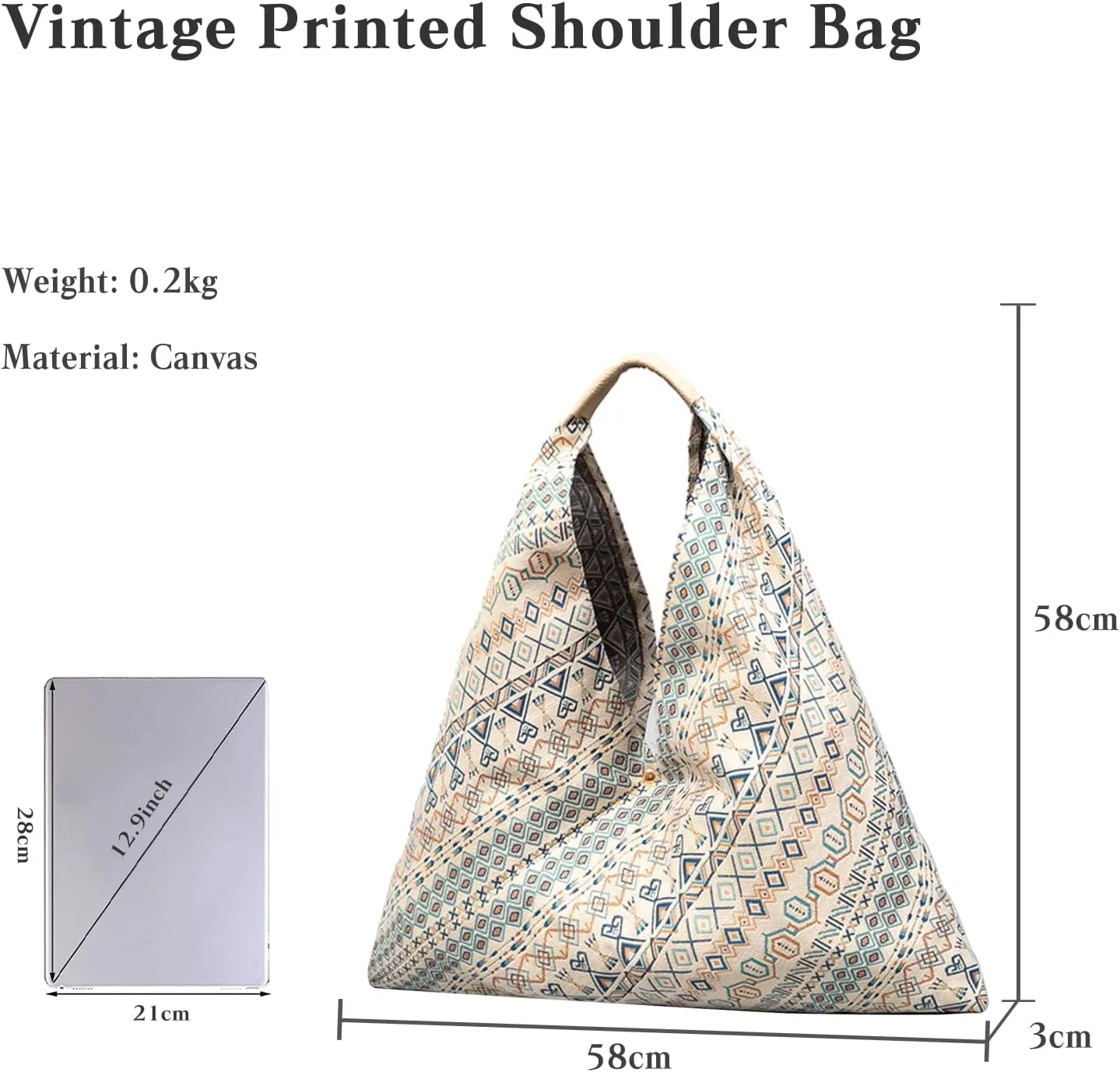 Canvas Handbag for Women - Ethnic Style Tote Top Handle Summer Beach Large Shoulder Bag