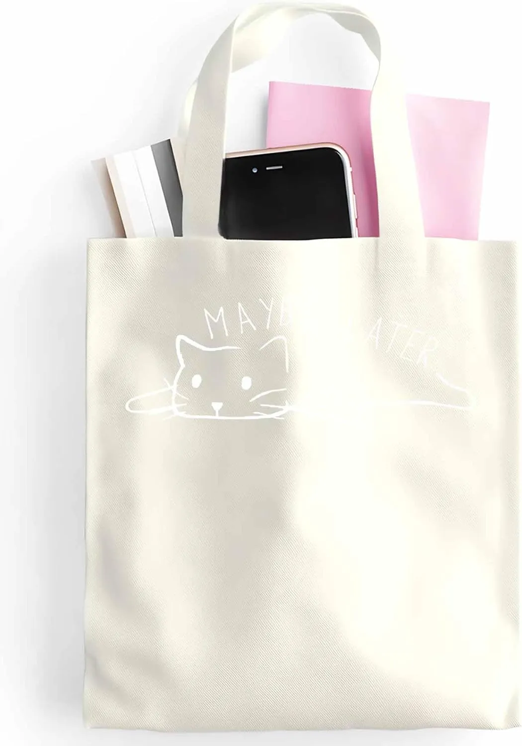 Canvas Tote Bag Cute Cat Cartoon Animal Reusable Grocery Shopping Bags with Handle, Sketch Art Large Canvas
