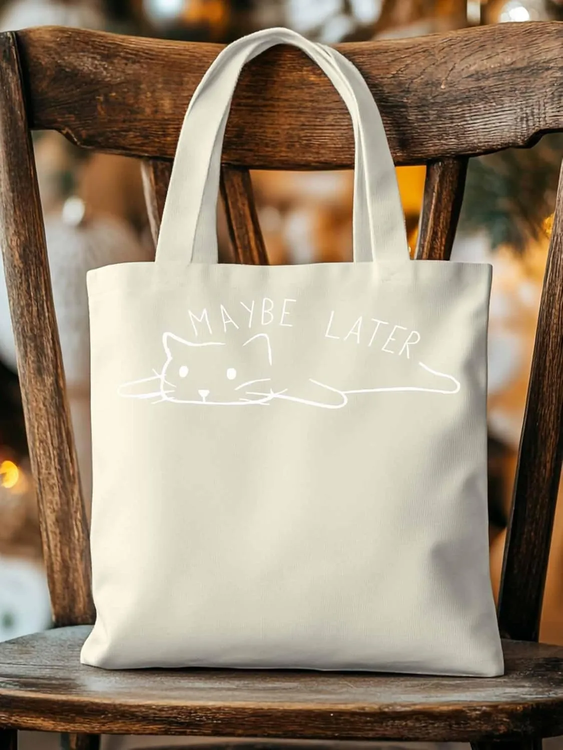 Canvas Tote Bag Cute Cat Cartoon Animal Reusable Grocery Shopping Bags with Handle, Sketch Art Large Canvas