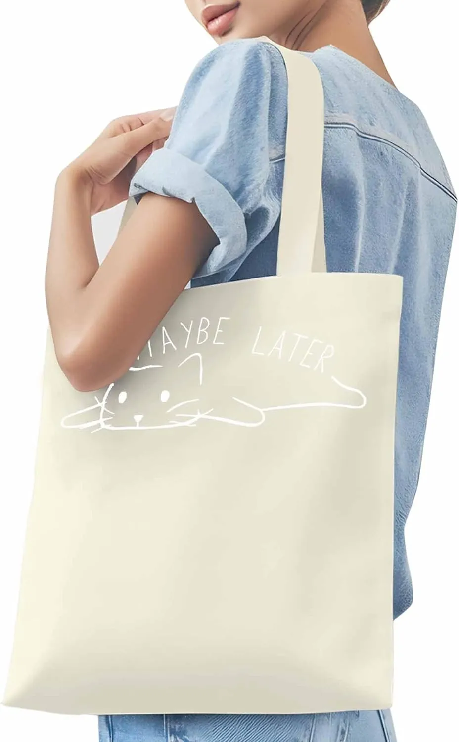 Canvas Tote Bag Cute Cat Cartoon Animal Reusable Grocery Shopping Bags with Handle, Sketch Art Large Canvas