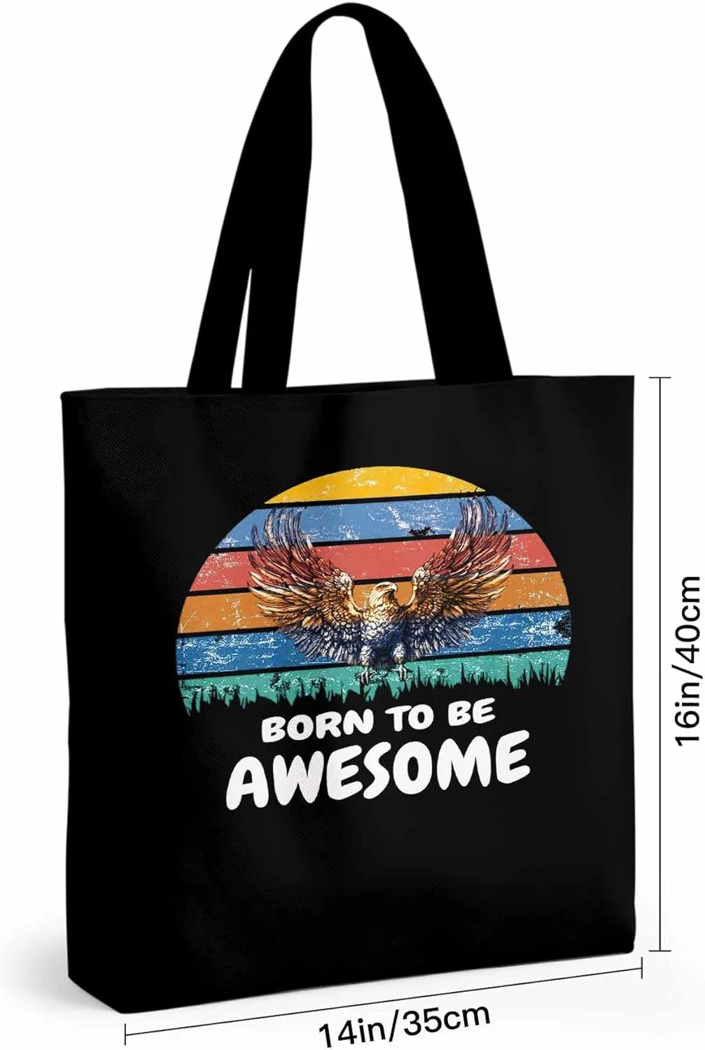 Canvas Tote Bag Eagle Awesome Quote Reusable Grocery Shopping Bags with Handle, Colorful Stripe Large Canvas