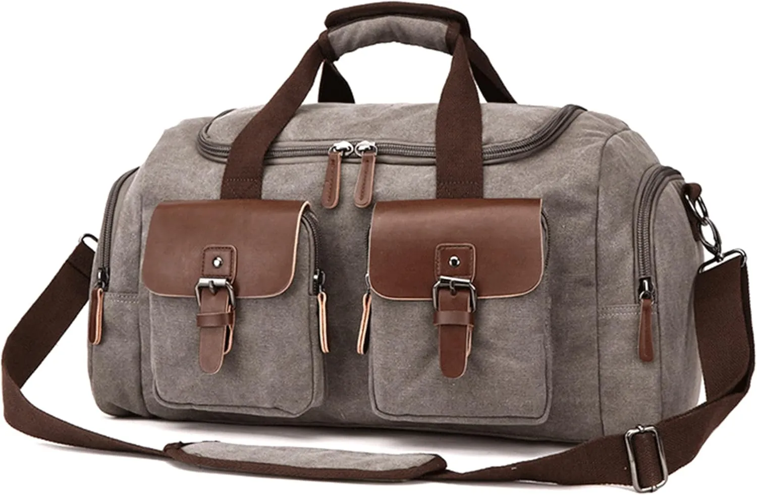 Canvas Weekend Bag for Men, Vintage Travel Duffle Bags Large Capacity Crossbody Shoulder Bag for Camping Hiking (Grey)