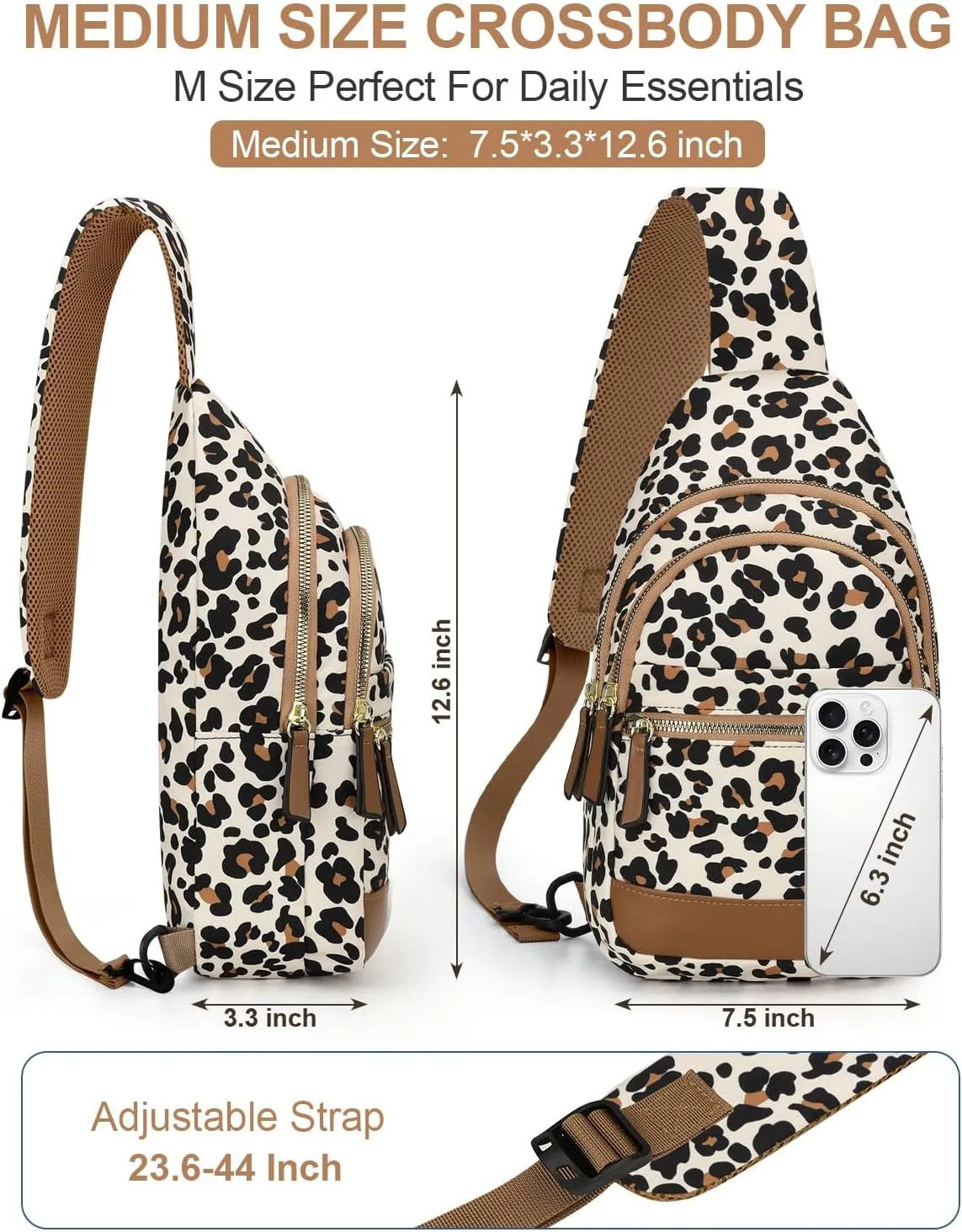 Capolo Sling Bag for Women Men Waterproof Crossbody Bags for Women Trendy Casual Fanny Pack with Convertible Shoulder Strap Chest Bag for Travel Hiking(Leopard, Medium)