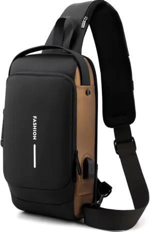 Carbon Fiber Streamline Anti-Theft Sling Bag for Men & Women, Backpack USB Waterproof Chest Daypack Casual Shoulder Bag (black with gold)