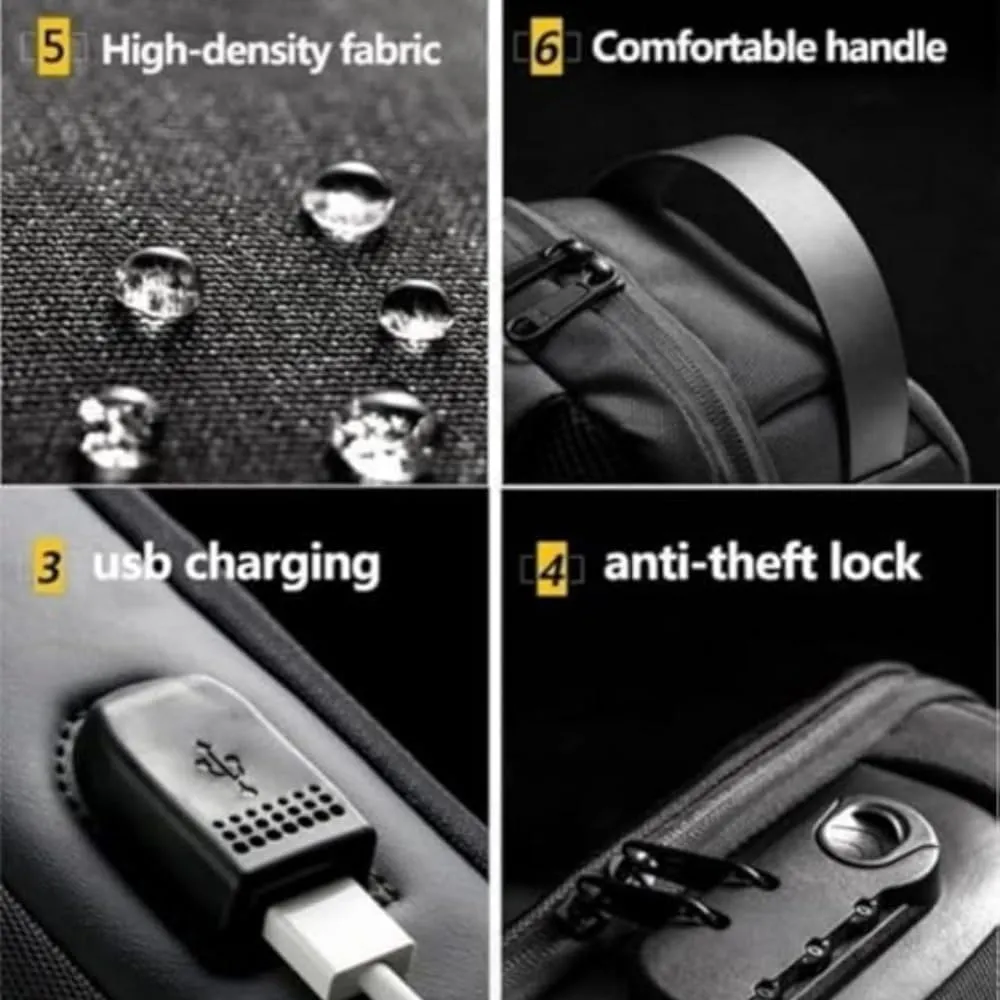Carbon Fiber Streamline Anti-Theft Sling Bag for Men & Women, Backpack USB Waterproof Chest Daypack Casual Shoulder Bag (black with gold)