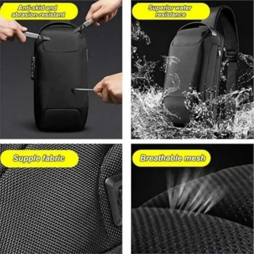 Carbon Fiber Streamline Anti-Theft Sling Bag for Men & Women, Backpack USB Waterproof Chest Daypack Casual Shoulder Bag (black with gold)