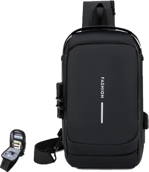 Carbon Fiber Streamline Anti-Theft Sling Bag with USB Charging Port, Waterproof Crossbody Backpack for Travel, Gym (Black)