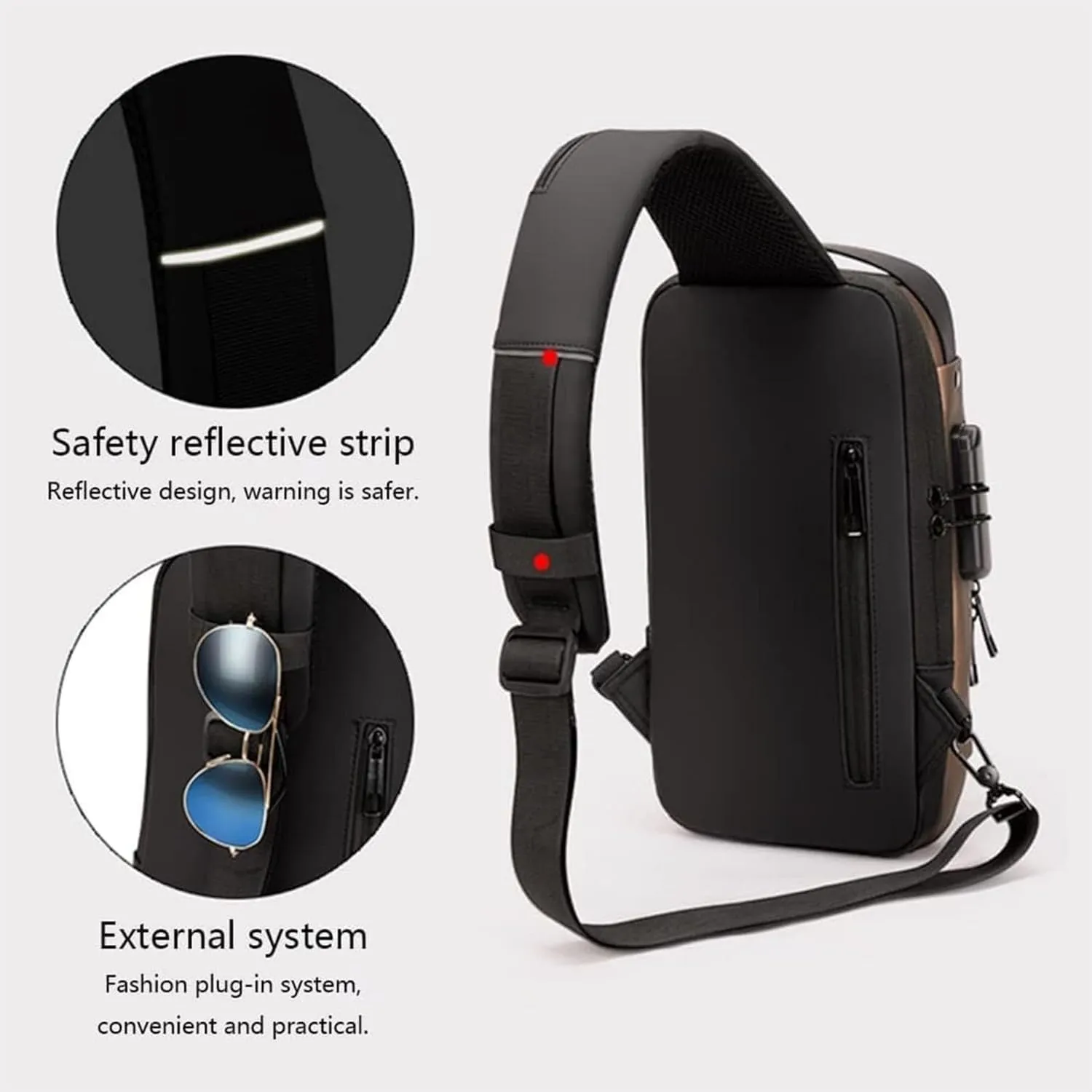 Carbon Fiber Streamline Anti-Theft Sling Bag with USB Charging Port, Waterproof Crossbody Backpack for Travel, Gym (Black)