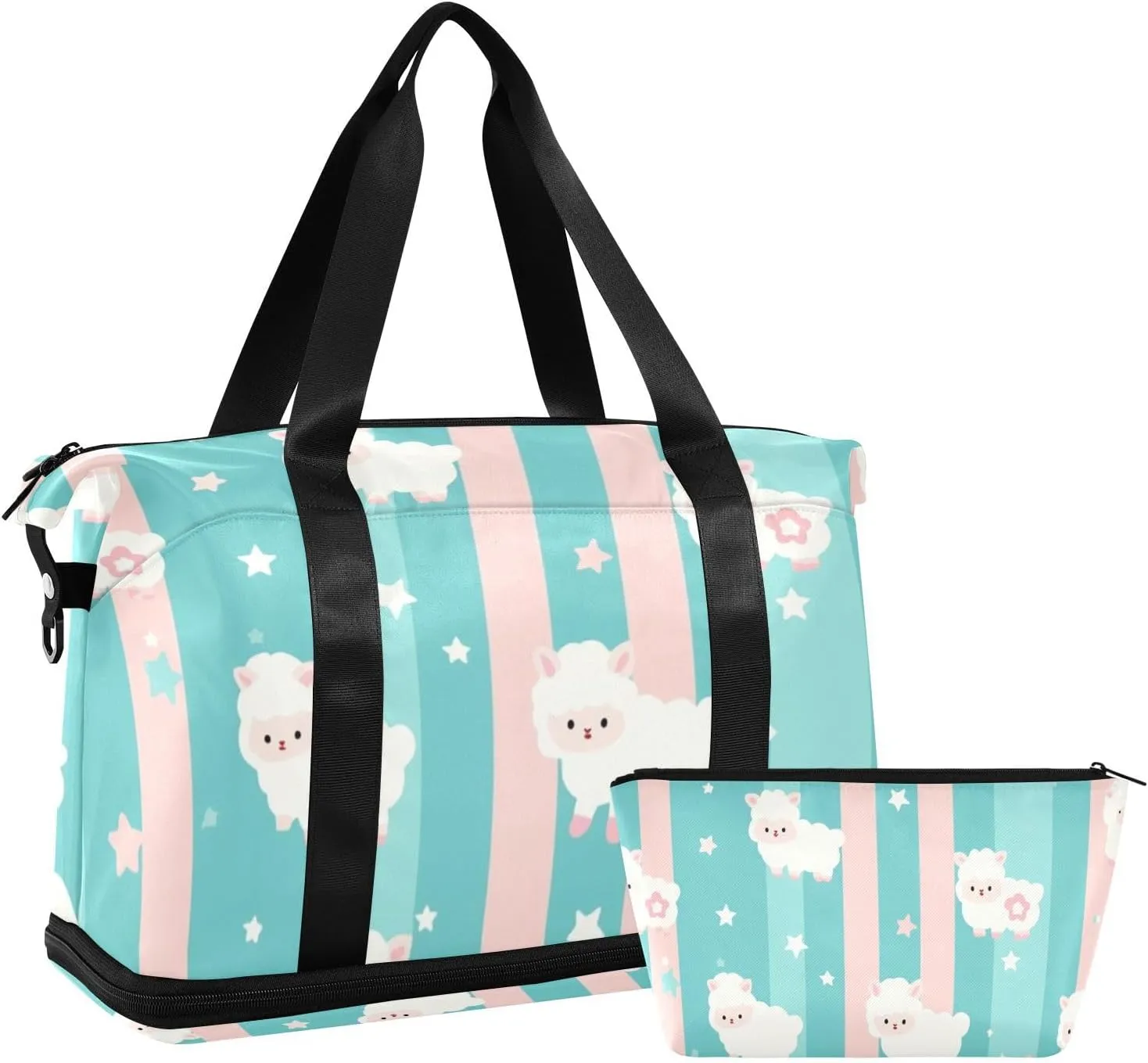 Cartoon Cute White Sheep Travel Duffel Bag Carry On Tote Bag with Adjustable Strap for Airplane Traveling Large Capacity