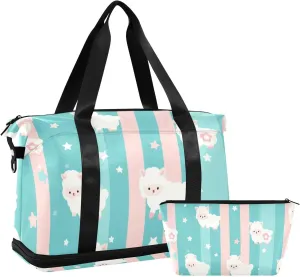 Cartoon Cute White Sheep Travel Duffel Bag Carry On Tote Bag with Adjustable Strap for Airplane Traveling Large Capacity