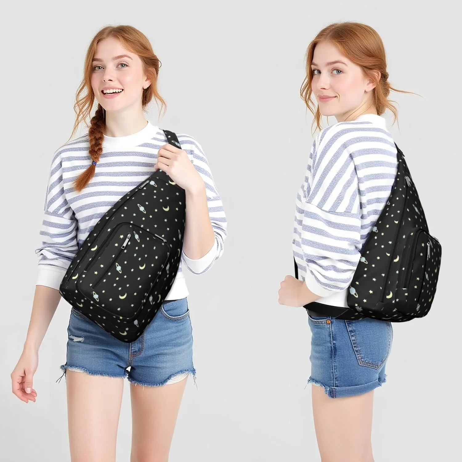 Cartoon Galaxy Kawaii Star Crossbody Bag Daypack for Women Men Lightweight Waterproof Sling Bag Backpack Hiking Cycling
