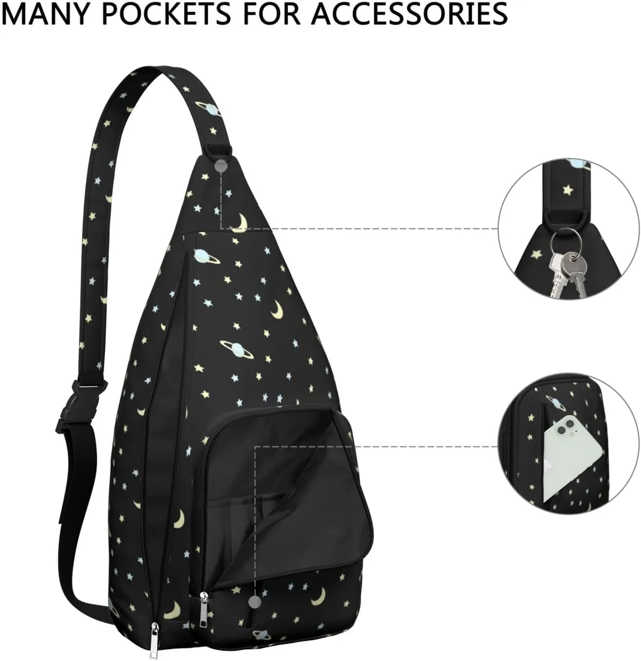 Cartoon Galaxy Kawaii Star Crossbody Bag Daypack for Women Men Lightweight Waterproof Sling Bag Backpack Hiking Cycling