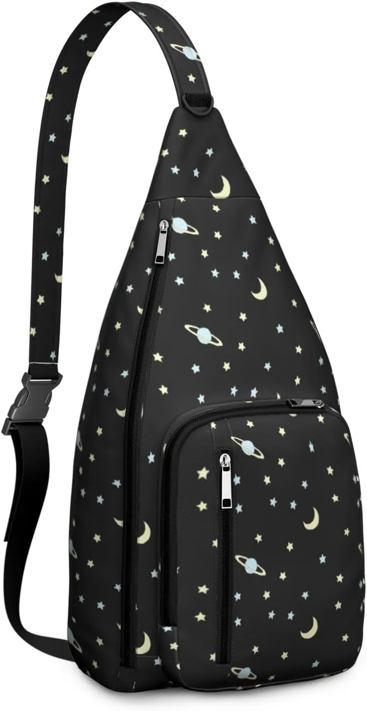 Cartoon Galaxy Kawaii Star Crossbody Bag Daypack for Women Men Lightweight Waterproof Sling Bag Backpack Hiking Cycling