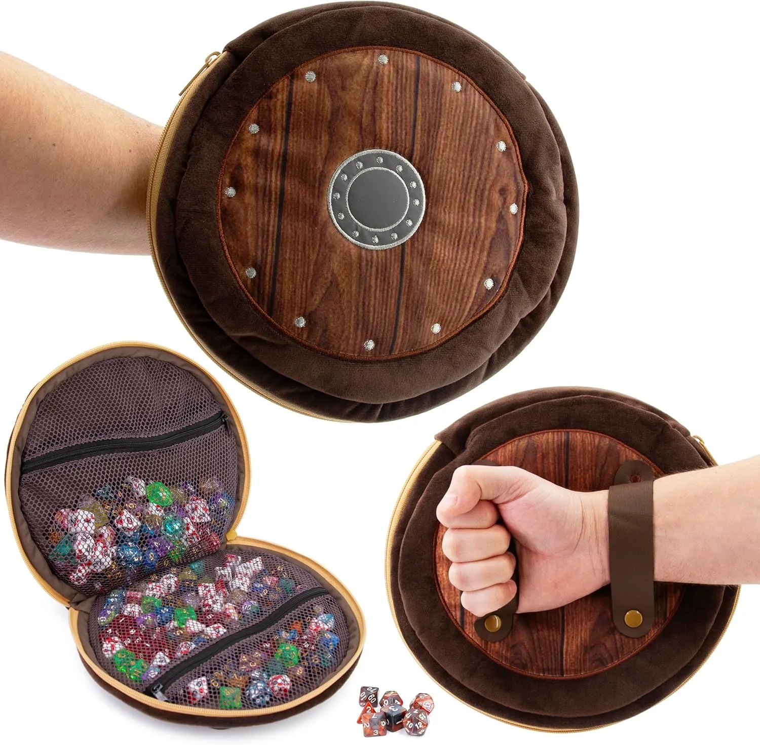 CASEMATIX Wearable Dice Shield Case for Up To 300 Dice with 7 Included RPG Dice - 10.25" Soft Roleplaying Dice Storage & Travel Dice Case with Netted Internal Zipper Pouches