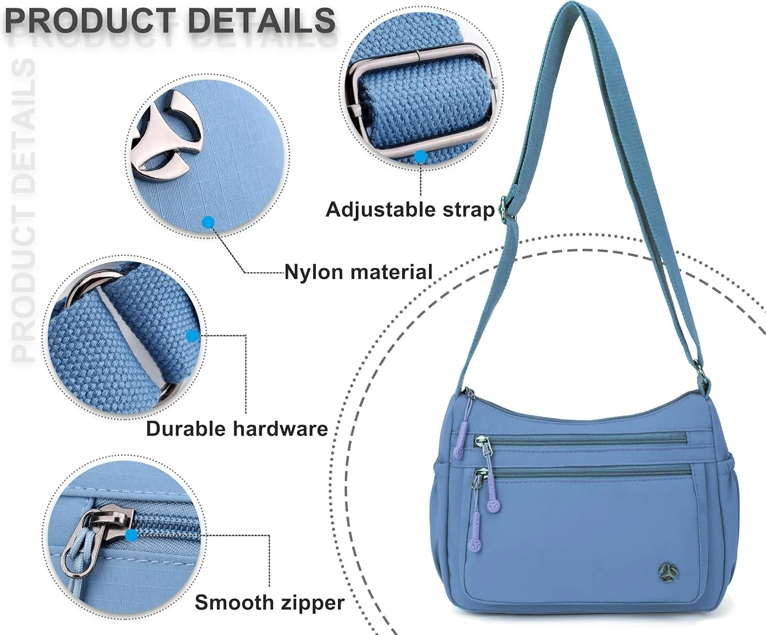 Casual Crossbody Bag with Anti Theft Pocket - Women Lightweight Water-Resistant Purse Bag