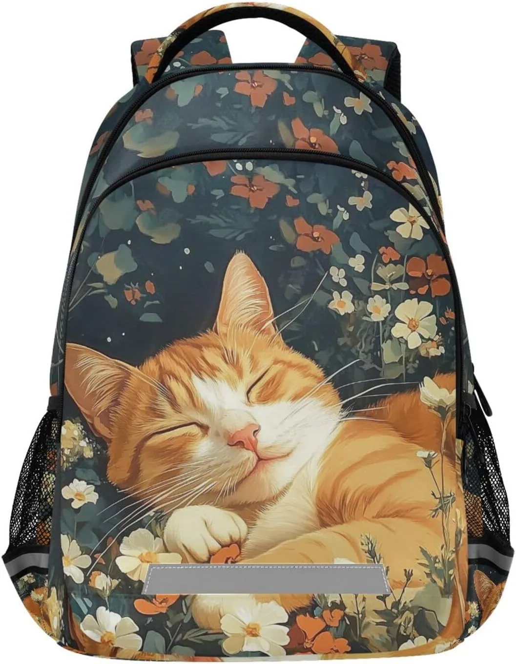 Cat Sleep Flowers Backpack for Boys Girls Elementary School Bag Kids Travel Bags Casual Rucksack Laptop Bookbag
