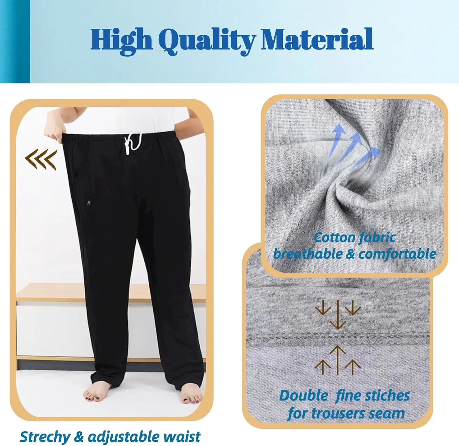 Catheter Leg Bag Pants, Urine Bag Holder Pants for Men/Women, Double Zippered Pockets Holding 2000ml Catheter Bags