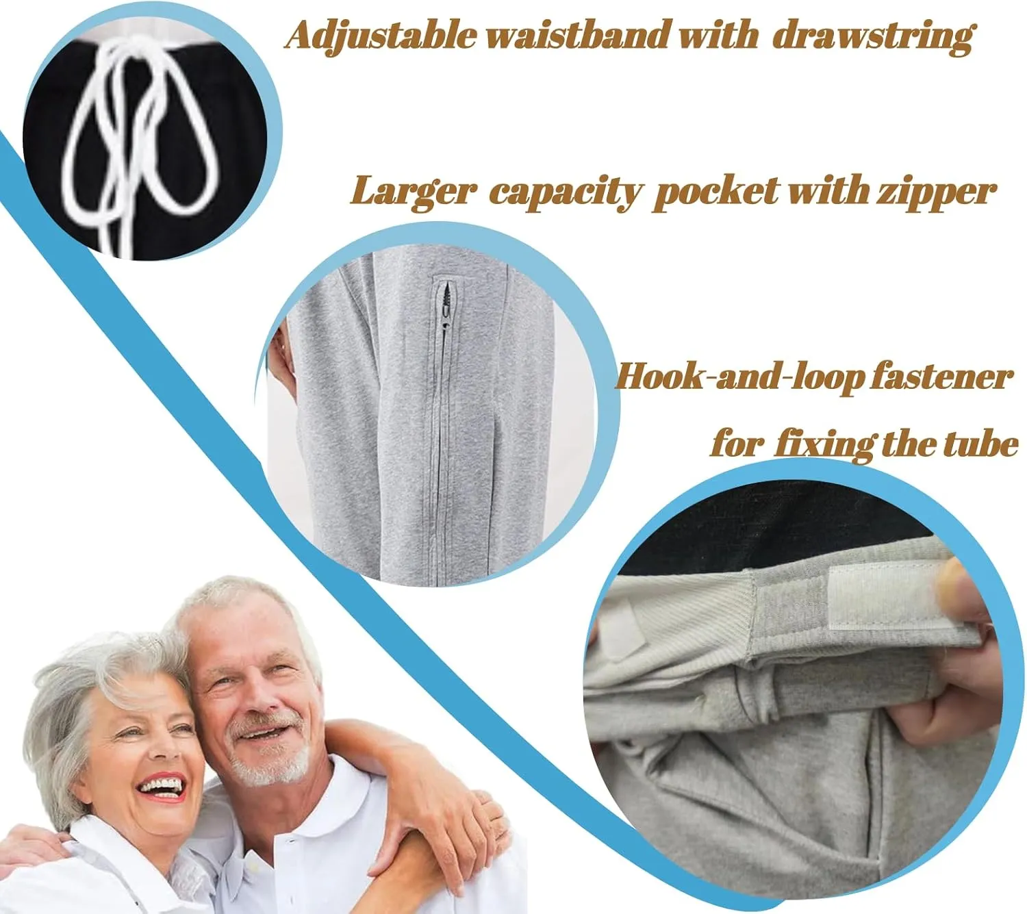 Catheter Leg Bag Pants, Urine Bag Holder Pants for Men/Women, Double Zippered Pockets Holding 2000ml Catheter Bags
