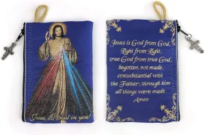 Catholic Rosary Pouch – Woven Tapestry Divine Mercy of Jesus & Jesus is God Purse From The Holy Land - Coin, Jewelry & Rosary Case w/Cross Pendant Zipper - Catholic Gifts for Women (4" x 6")