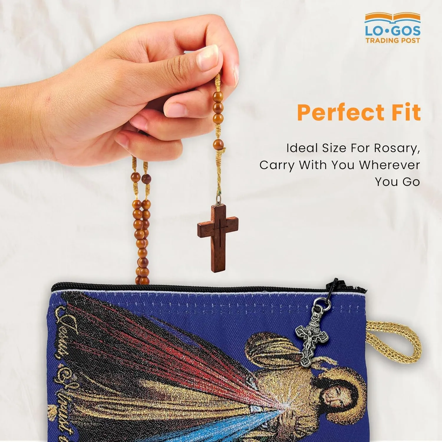 Catholic Rosary Pouch – Woven Tapestry Divine Mercy of Jesus & Jesus is God Purse From The Holy Land - Coin, Jewelry & Rosary Case w/Cross Pendant Zipper - Catholic Gifts for Women (4" x 6")