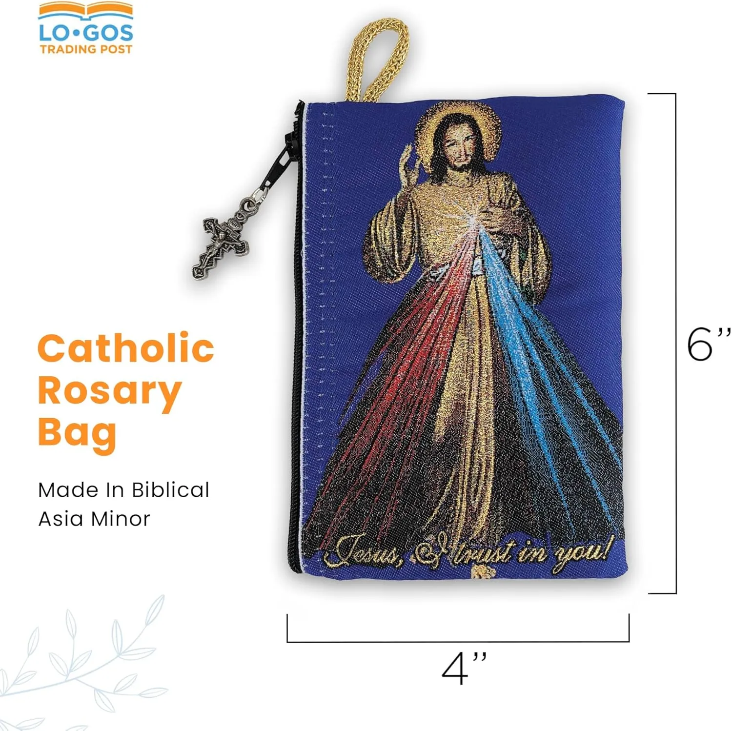 Catholic Rosary Pouch – Woven Tapestry Divine Mercy of Jesus & Jesus is God Purse From The Holy Land - Coin, Jewelry & Rosary Case w/Cross Pendant Zipper - Catholic Gifts for Women (4" x 6")