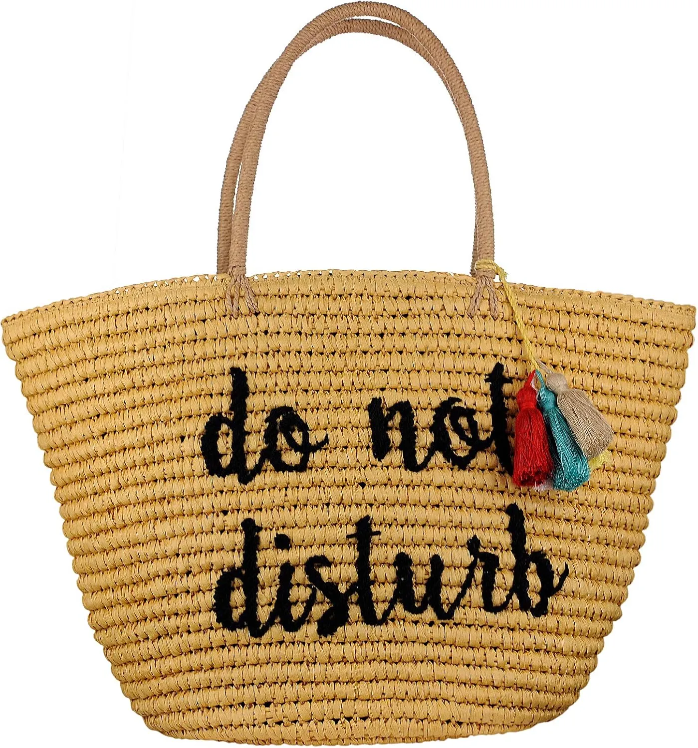 C.C Women's Paper Weaved Beach Embroidered Travel Top Handle Tote Bag