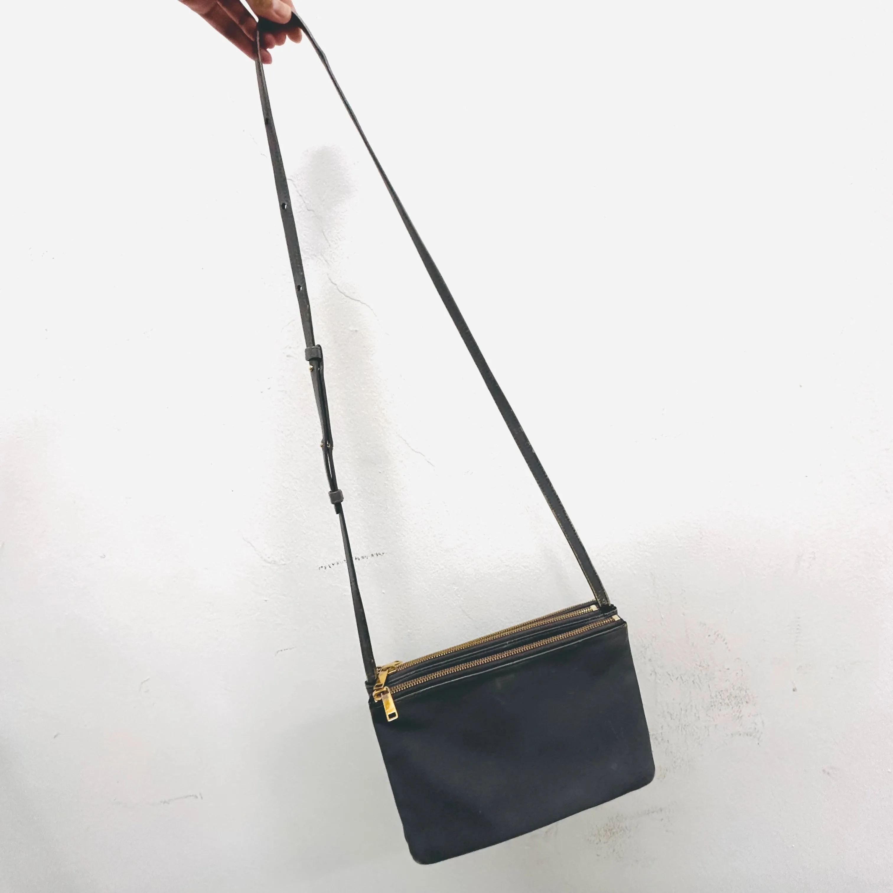 Celine Grey GHW Large Trio Lambskin Monogram Logo Shoulder Sling Bag / Pouch Clutch Case