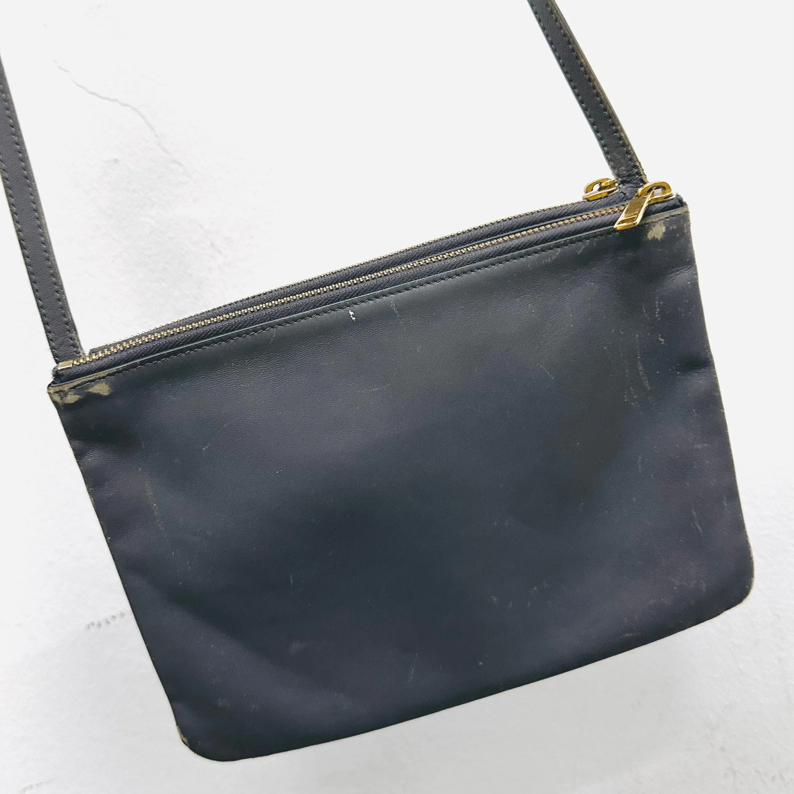 Celine Grey GHW Large Trio Lambskin Monogram Logo Shoulder Sling Bag / Pouch Clutch Case