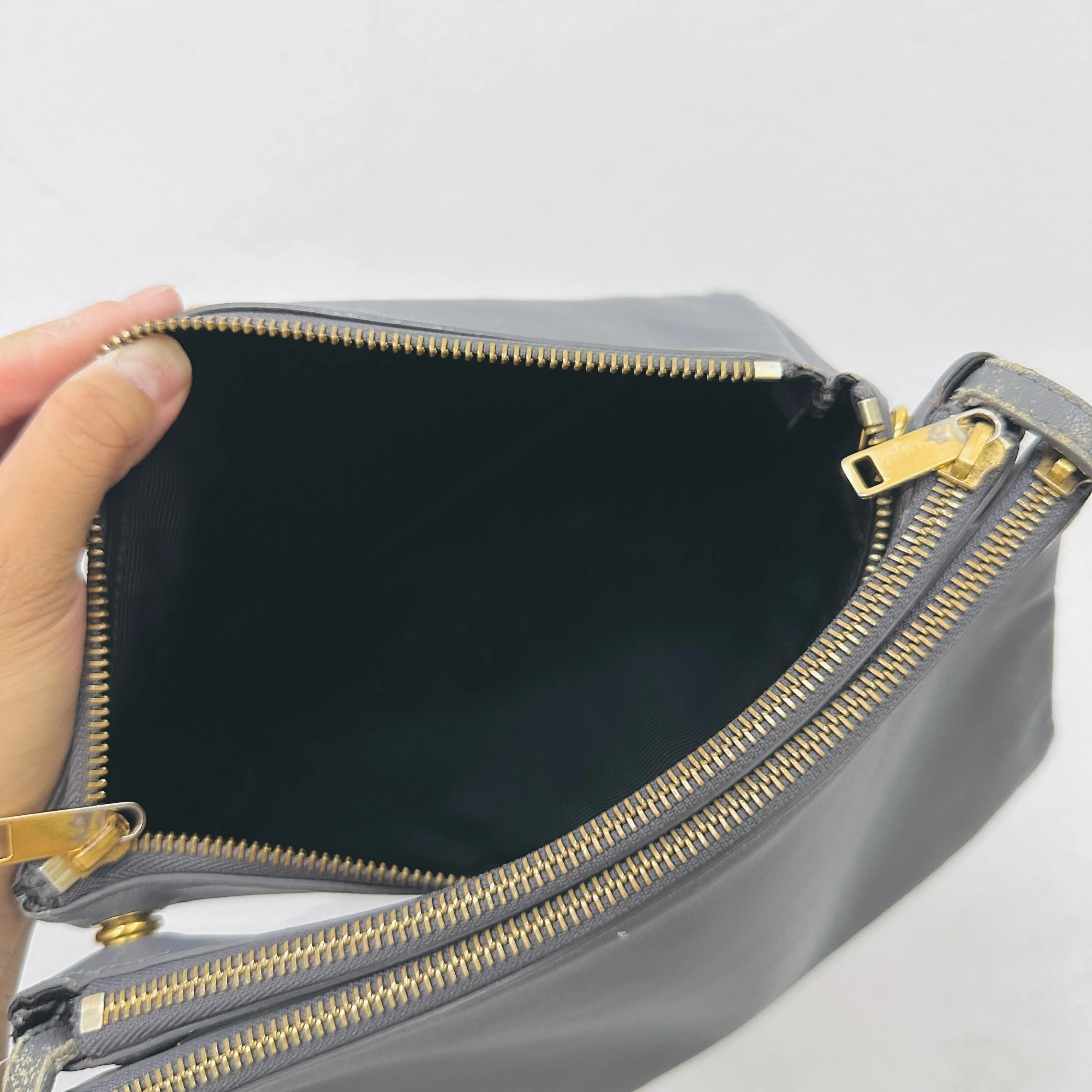 Celine Grey GHW Large Trio Lambskin Monogram Logo Shoulder Sling Bag / Pouch Clutch Case
