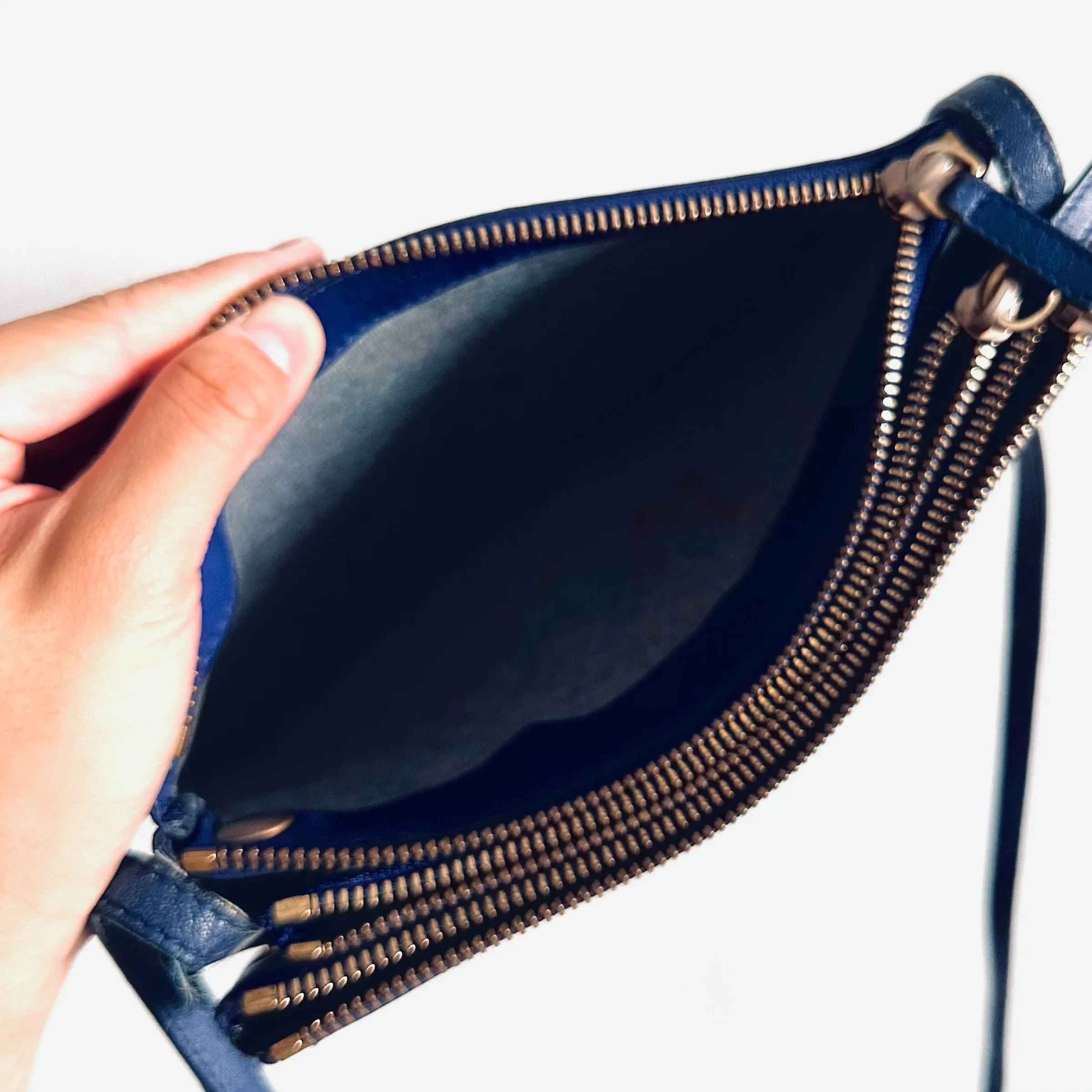 Celine Royal Blue GHW Small Trio Monogram Logo Shoulder Sling Bag Pouch Clutch