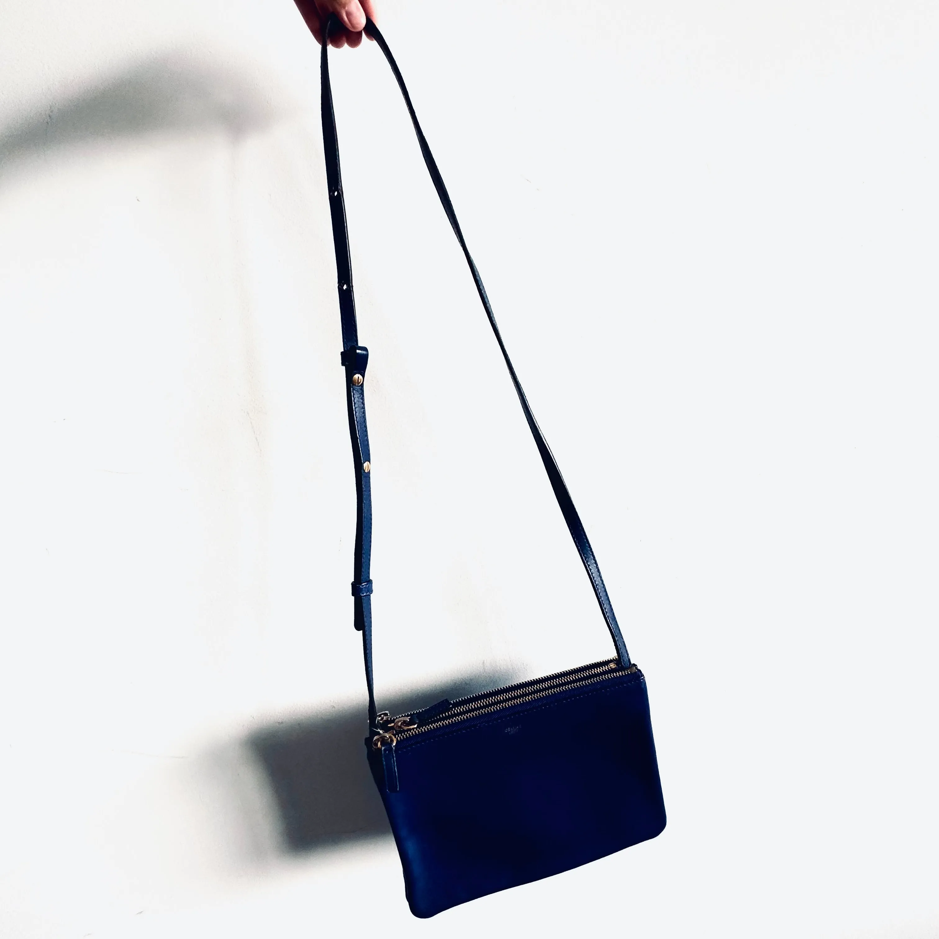 Celine Royal Blue GHW Small Trio Monogram Logo Shoulder Sling Bag Pouch Clutch