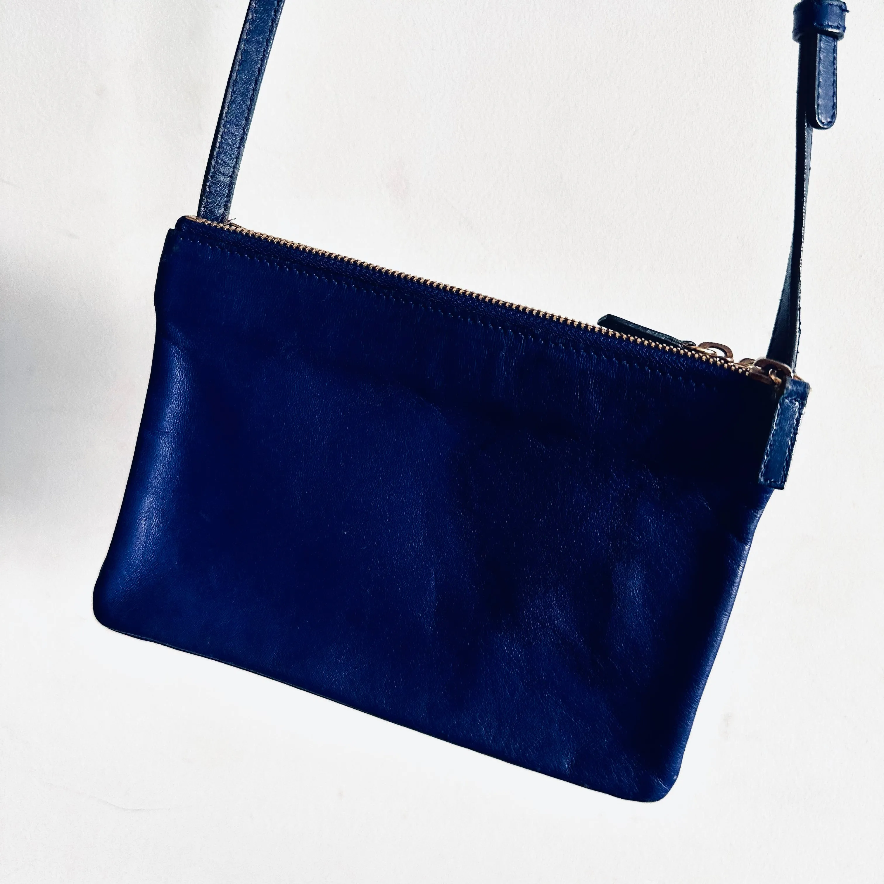 Celine Royal Blue GHW Small Trio Monogram Logo Shoulder Sling Bag Pouch Clutch