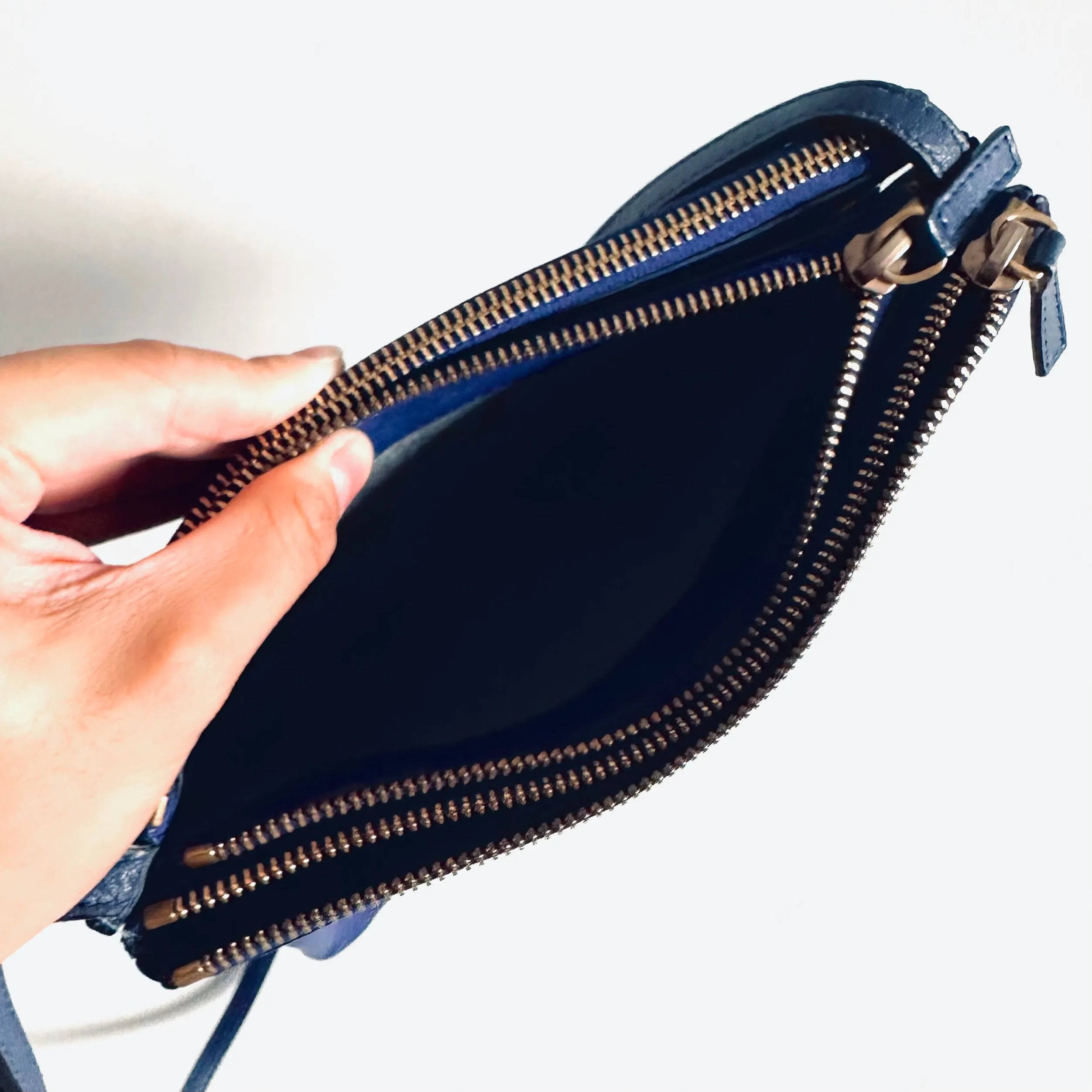 Celine Royal Blue GHW Small Trio Monogram Logo Shoulder Sling Bag Pouch Clutch