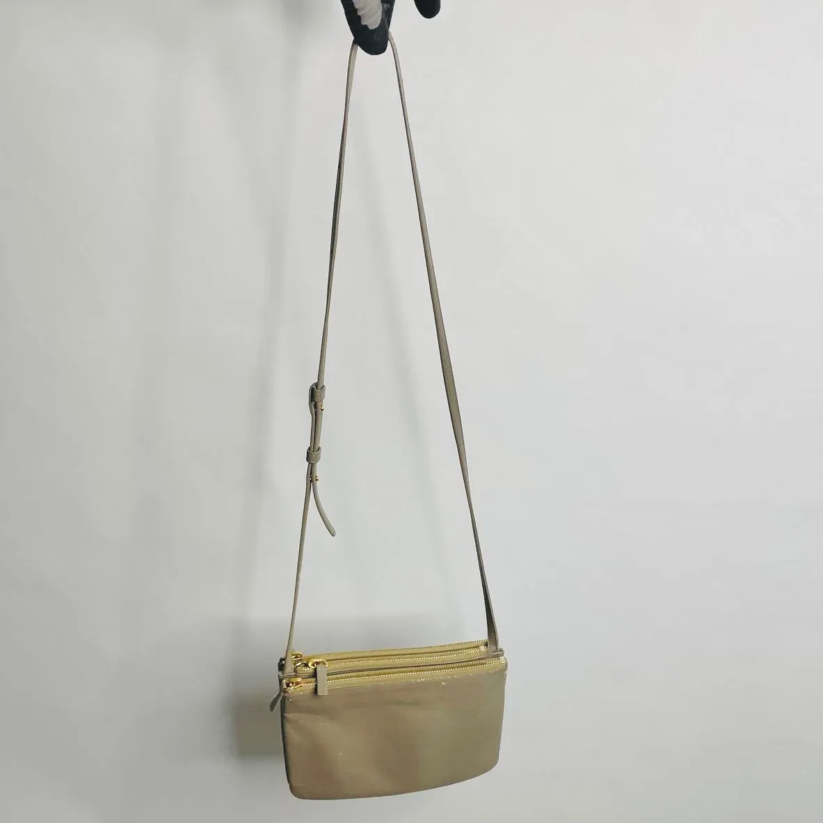 Celine Taupe Grey GHW Large Trio Monogram Logo Shoulder Sling Bag / Pouch Clutch Case