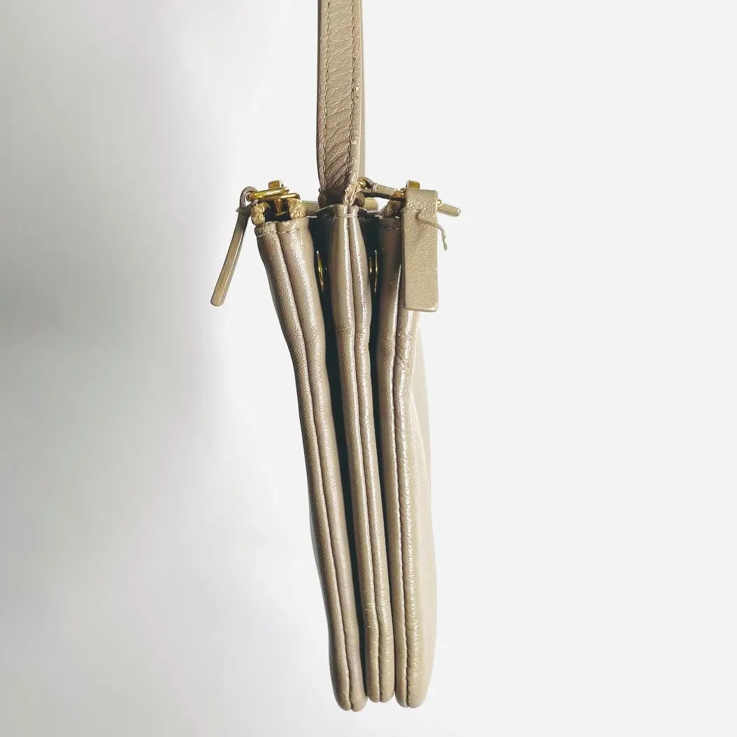 Celine Taupe Grey GHW Large Trio Monogram Logo Shoulder Sling Bag / Pouch Clutch Case