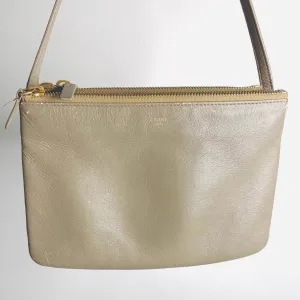 Celine Taupe Grey GHW Large Trio Monogram Logo Shoulder Sling Bag / Pouch Clutch Case