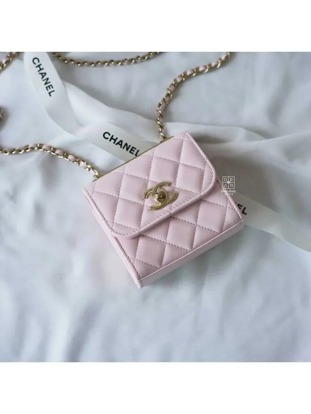 Chanel Mini Chain Attractive Bag Waterproof Cross CC Leather Logo Pink