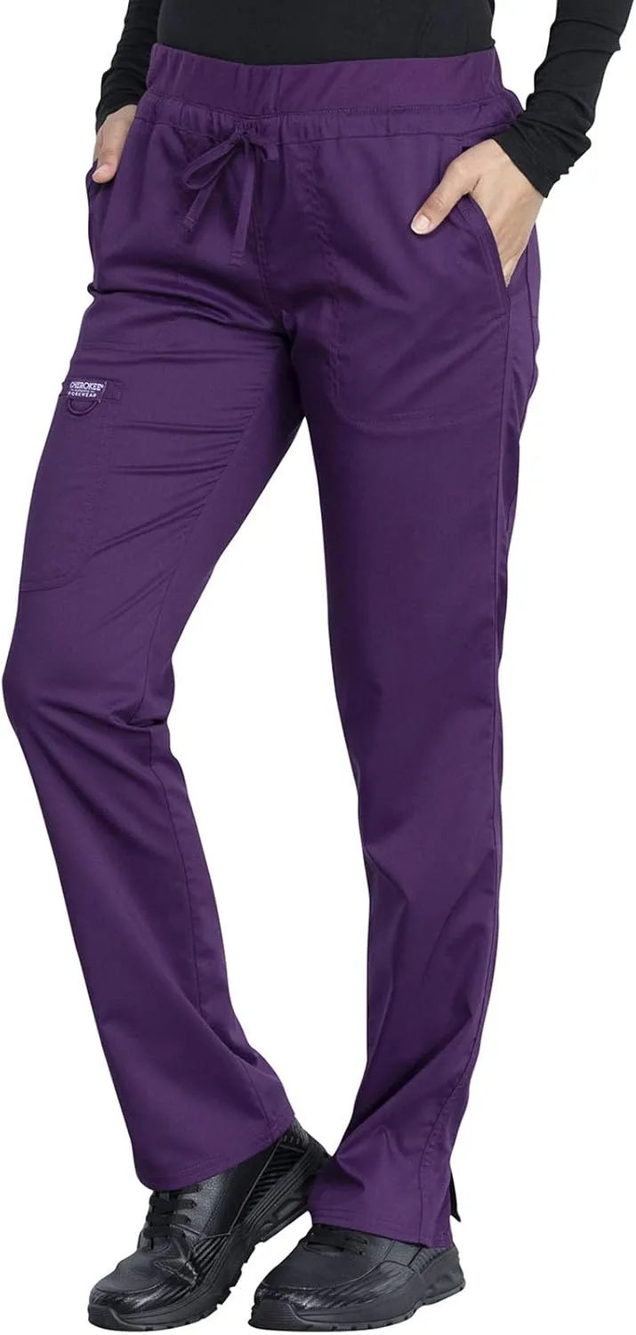 Cherokee Scrub Pants for Women Mid Rise Tapered Leg Drawstring Bottom WW105
