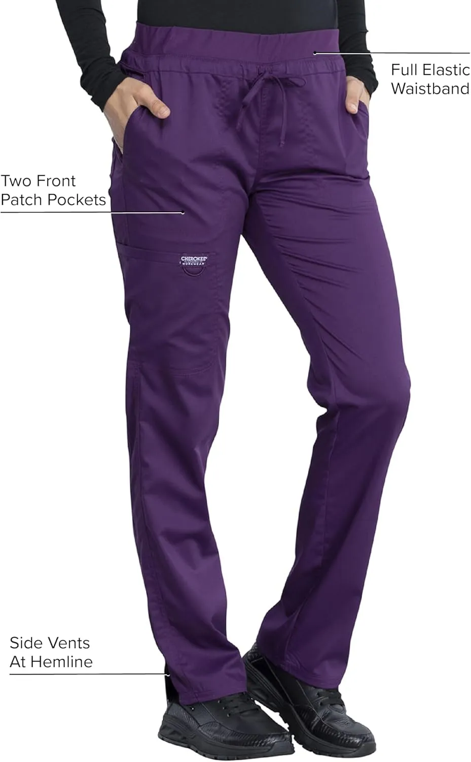 Cherokee Scrub Pants for Women Mid Rise Tapered Leg Drawstring Bottom WW105