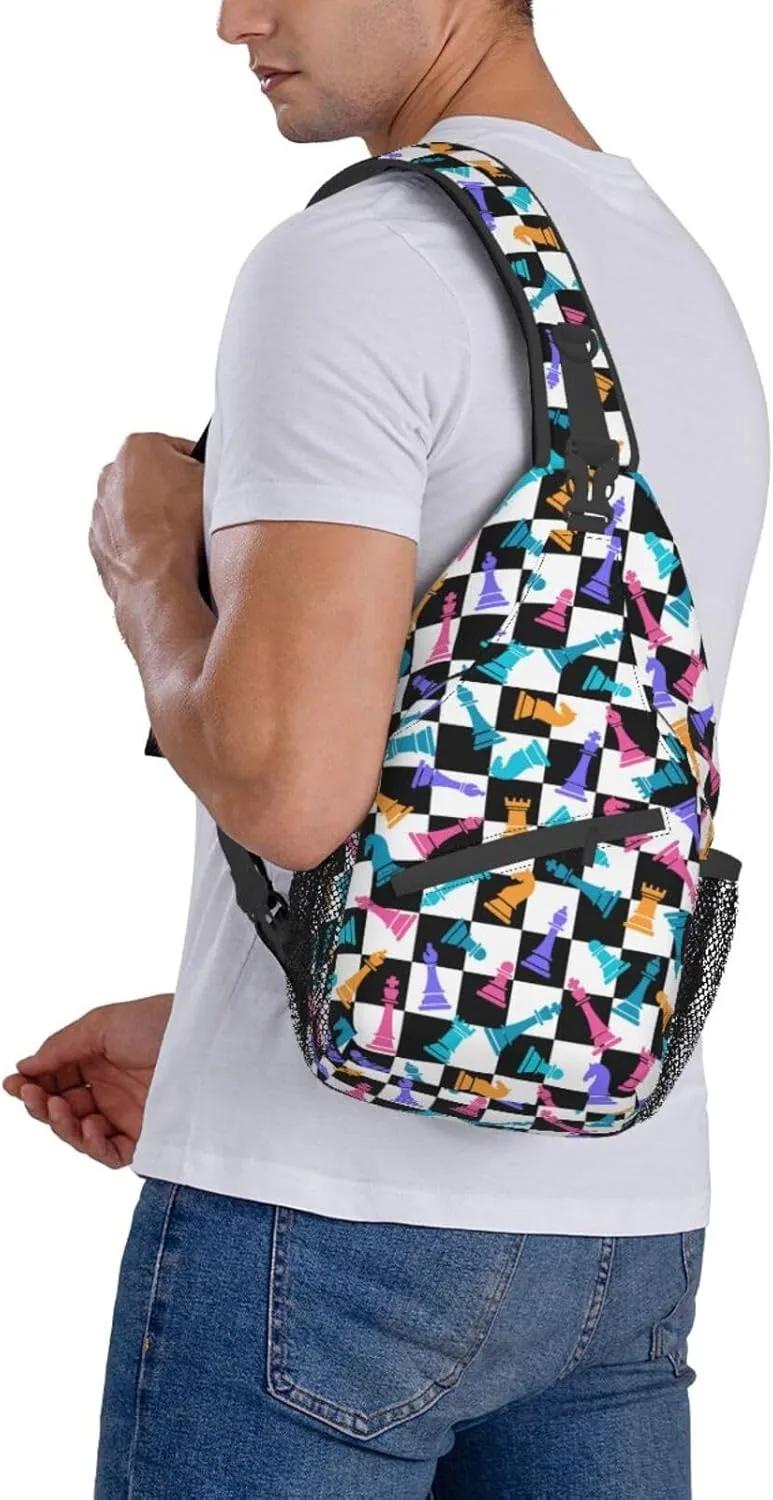 Chess Sling Backpack Chest Bag Crossbody Shoulder Bag Gym Cycling Travel Hiking Daypack For Men Women