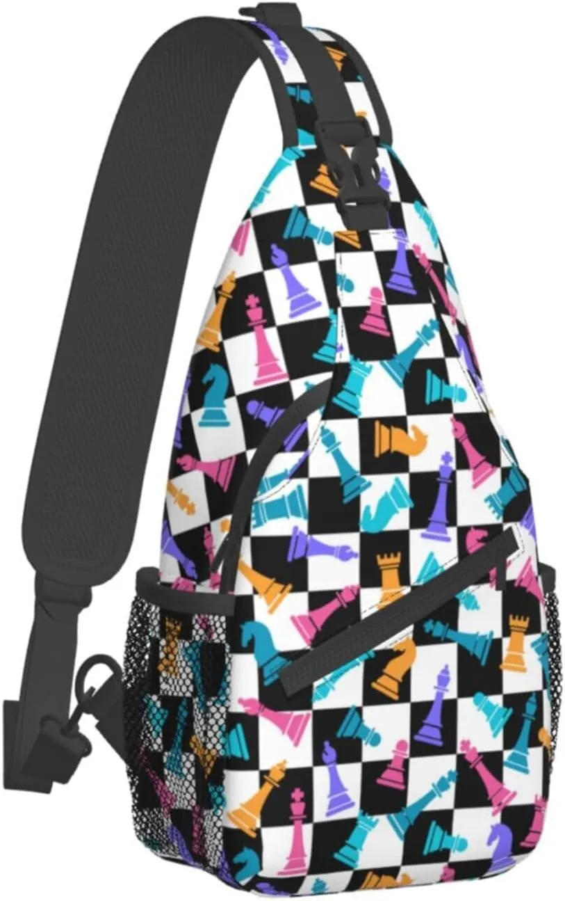 Chess Sling Backpack Chest Bag Crossbody Shoulder Bag Gym Cycling Travel Hiking Daypack For Men Women