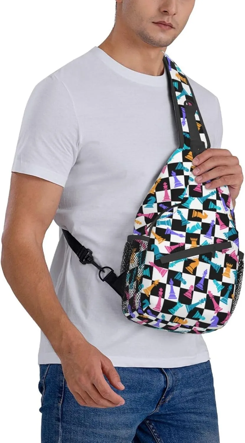 Chess Sling Backpack Chest Bag Crossbody Shoulder Bag Gym Cycling Travel Hiking Daypack For Men Women