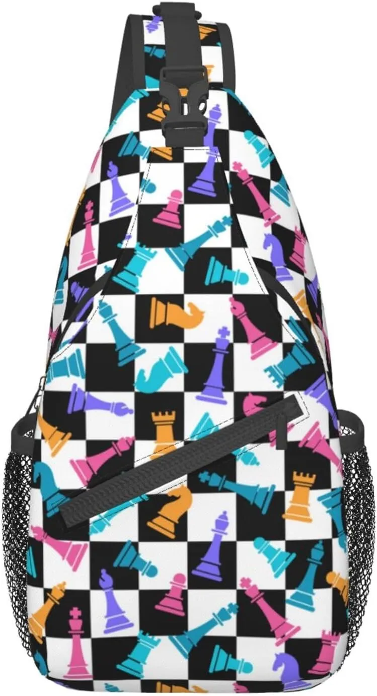Chess Sling Backpack Chest Bag Crossbody Shoulder Bag Gym Cycling Travel Hiking Daypack For Men Women