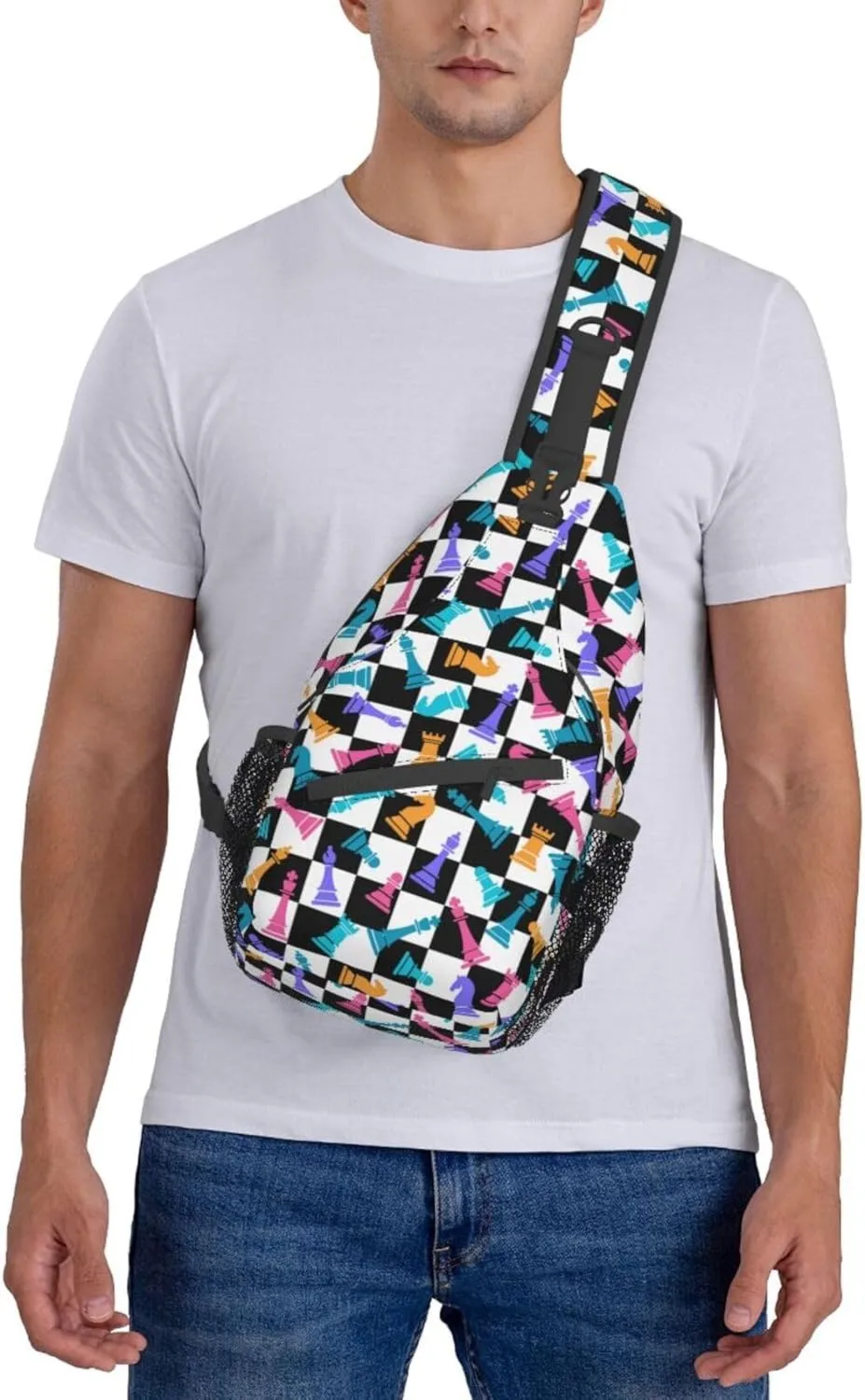 Chess Sling Backpack Chest Bag Crossbody Shoulder Bag Gym Cycling Travel Hiking Daypack For Men Women